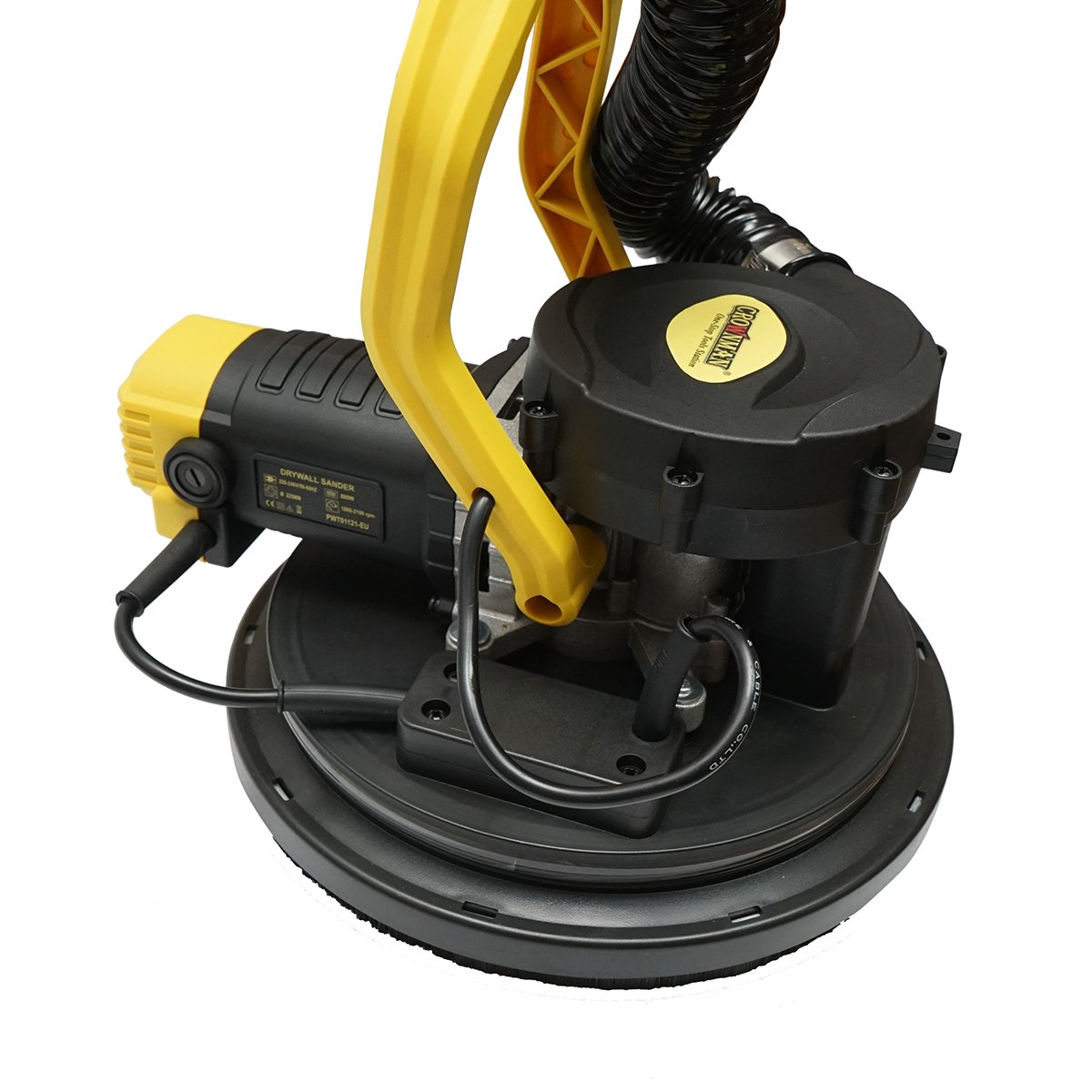 Slefuitor pereti si tavane cu aspirator si sac 880W, 220V, 5 trepte viteza 1000-2100 r/min, brat telescopic 125-180cm, cap iluminat 72 LED-uri, 6 discuri 225mm Crownman